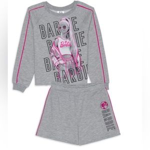 Girls Barbie Long Sleeve Fleece Sweatshirt & Short 2-Piece Outfit Set